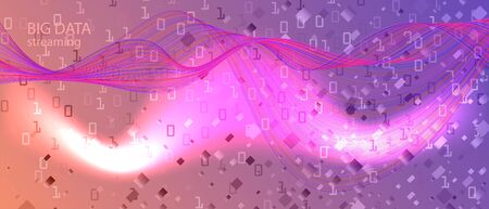 Wireless Tech Vector Background. Fractal Liquid Data Matrix Falling Binary Code. Punk Equalizer Slide. Computing Colorful Trendy Template. Pink Blue Purple Background. Wireless Tech Bannerのイラスト素材