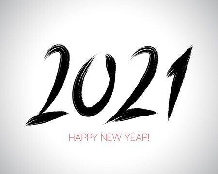 2021 Brushstroke Paint Banner. Happy New Year Elegant Business Background. Stylish Happy New Year Typography. Isolated Brush Shape 2021. Winter Holiday Greeting Card. Painted 2021 Modern Minimal Logo.のイラスト素材