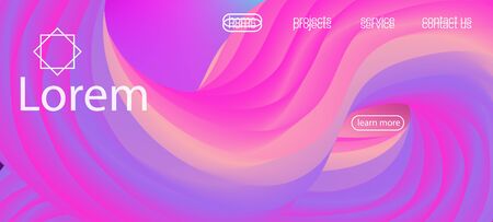 Modern Liquid Shape Banner. Landing Page, Pink, Purple Background. Geometric Lucid Gradient Wallpaper. Dynamic Movement Funky Wave. Neon Color Website Template. 3d Fluid Vivid Vector Background.のイラスト素材