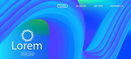 Dynamic Movement Modern Wave. Landing Page, Blue, Purple Background. Geometric Vivid Gradient Wallpaper. Funky Liquid Shape Banner. 3d Fluid Bright Vector Background. Neon Color Website Layout.のイラスト素材