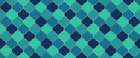 Moroccan Seamless Pattern Turkish Mosque Window Motif. Moroccan Seamless Mosaic Design. Ramadan Traditional Mosque Golden Tile. Ramadan Kareem Islam Background. Eid Mubarak Muslim Decoration.のイラスト素材