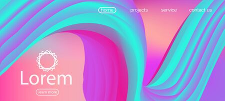 Modern Liquid Flow Banner. Landing Page, Pink, Purple Background. Colorful Vivid Gradient Wallpaper. Dynamic Movement Funky Wave. Neon Color Website Design. 3d Fluid Bright Vector Background.のイラスト素材