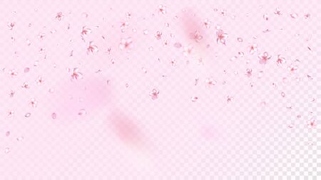 Nice Sakura Blossom Isolated Vector. Spring Flying 3d Petals Wedding Texture. Japanese Style Flowers Illustration. Valentine, Mother's Day Summer Nice Sakura Blossom Isolated on Roseのイラスト素材