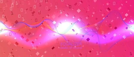 Wireless Tech Vector Background. Blue Pink Purple Background. Punk Futuristic Slide. Tech Neon Grunge Trendy Layout. Fractal Fluid Data Matrix Falling Binary Code. Wireless Tech Bannerのイラスト素材