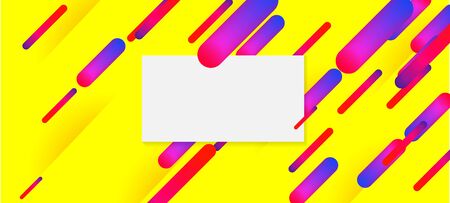 Yellow, Orange Neon Dynamic Shape Banner. Corporate Identity Business Card Layout. Minimal Cover Sale Banner Colorful Design. Pink Blue Purple Stripes Motion Pattern. Neon Dynemic Geometric Memphis.のイラスト素材