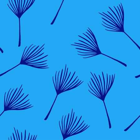 Funky Tropical Vector Seamless Pattern. Fine Summer Textile. Elegant Male Shirt Female Dress Texture. Drawn Floral Background. Banana Leaves Monstera Feather Dandelion Tropical Seamless Pattern.のイラスト素材