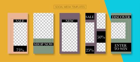 Mobile Stories Vector Collection. Online Shop Elegant Invitation Mobile. Blogger Hipster Border, Social Media Kit Template. Minimal Sale, New Arrivals Story Layout. Social Media Stories Collectionのイラスト素材