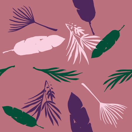Hipster Tropical Vector Seamless Pattern. Cool Summer Fabrics. Beautiful Male Shirt Female Dress Texture. Drawn Floral Background. Dandelion Monstera Banana Leaves Feather Tropical Seamless Pattern.のイラスト素材
