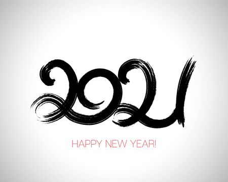 2021 Brushstroke Paint Banner. Happy New Year Elegant Business Background. Stylish Happy New Year Typography. Isolated Brush Shape 2021. Winter Holiday Greeting Card. Painted 2021 Modern Minimal.のイラスト素材