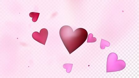 Flying Hearts Vector Confetti. Valentines Day Tender Pattern. Beautiful Pink Design Valentines Day Decoration with Falling Down Hearts Confetti. Trendy Gift, Birthday Card, Poster Backgroundのイラスト素材