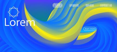 Futuristic Vibrant Gradient Wallpaper. Landing Page, Yellow, Blue Background. Neon Color Website Design. 3d Fluid Vivid Vector Background. Funky Liquid Shape Banner. Dynamic Movement Modern Wave.のイラスト素材