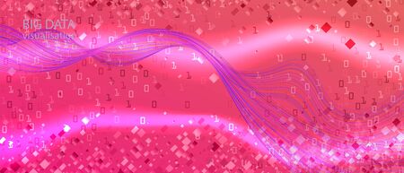 Binary Code Vector Landing Page. Matrix Flying Binary Code. Blue Pink Purple Background. Geometric Funky Modern Layout. Fractal Fluid Glow Digital Equalizer Slide. Binary Code Bannerのイラスト素材