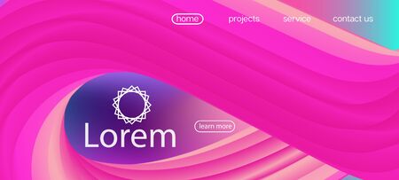 Funky Liquid Flow Banner. Landing Page, Pink, Purple Background. Dynamic Motion Modern Wave. Geometric Vibrant Gradient Wallpaper. 3d Fluid Bright Vector Background. Neon Color Website Layout.のイラスト素材