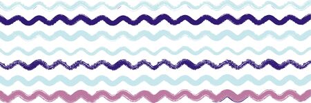 Cool Wavy Zigzag Stripes Vintage Pattern. Hand Drawn Lines Banner. Autumn Winter Funky Fashion Print. Spring Summer Distress Stripes. Torn Graffiti Trace. Cool Vector Watercolor Paint Lines.のイラスト素材