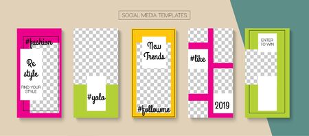 Mobile Stories Vector Collection. Simple Sale, New Arrivals Story Layout. Blogger Modern Covers, Social Media Kit Template. Online Shop Fashion Graphic Phone. Social Media Stories Collectionのイラスト素材