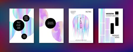 Holographic Gradient Vector Background. Rainbow Magazine Print Template. Hologram Business Soft Covers Set. Fluorescent Gradient Overlay Holograph Unfocused Cover.  Fluid Holo Bright Trendy Layout.のイラスト素材