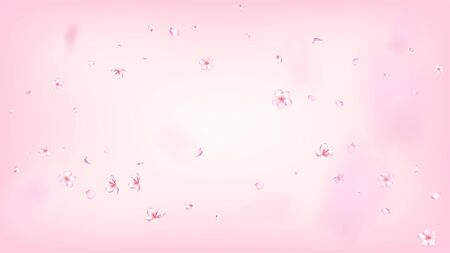 Nice Sakura Blossom Isolated Vector. Pastel Falling 3d Petals Wedding Border. Japanese Beauty Spa Flowers Illustration. Valentine, Mother's Day Beautiful Nice Sakura Blossom Isolated on Roseのイラスト素材