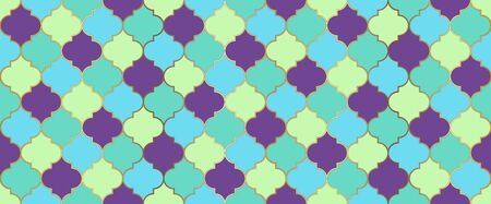 Eid Mubarak Islam Decoration. Ramadan Kareem Islamic Illustration. Moroccan Seamless Mosaic Texture. Turkish Mosque Window Shape. Traditional Ramadan Golden Mosque Grid. Seamless Moroccan Designのイラスト素材