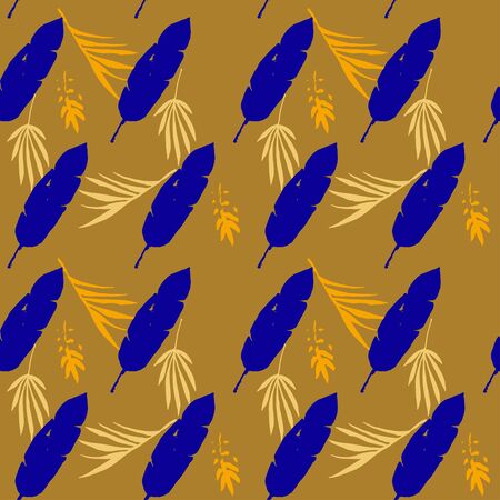 Trendy Tropical Vector Seamless Pattern. Elegant Male Shirt Female Dress Texture. Chic Summer Fabrics. Drawn Floral Background. Dandelion Banana Leaves Monstera Feather Tropical Seamless Pattern.のイラスト素材
