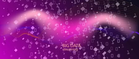 Equalizer Music Vector Wallpaper. Cyber Futuristic Slide. Purple Pink Blue Background. Fractal Liquid Data Matrix Flying Binary Code. Computing Abstract Trendy Template. Equalizer Music Bannerのイラスト素材
