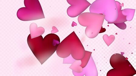 Falling Hearts Vector Confetti. Valentines Day Tender Pattern. Beautiful Pink Scatter Valentines Day Decoration with Falling Down Hearts Confetti. Trendy Gift, Birthday Card, Poster Backgroundのイラスト素材