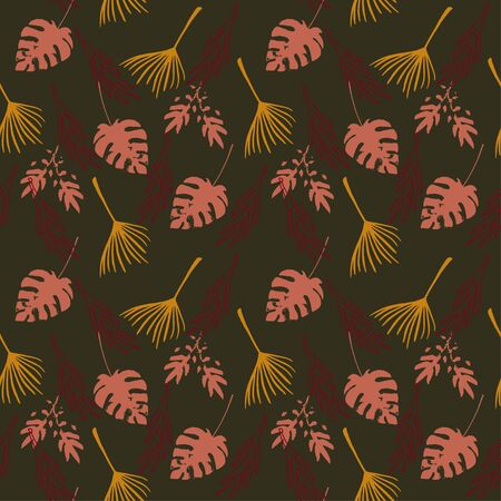 Funky Tropical Vector Seamless Pattern. Painted Floral Background. Monstera Banana Leaves Feather Dandelion Tropical Seamless Pattern. Beautiful Male Shirt Female Dress Texture. Fine Summer Textile.のイラスト素材