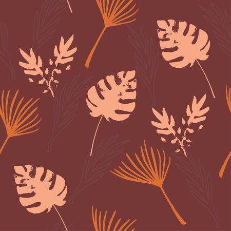 Trendy Tropical  Pattern. Cool Summer Textile. Banana Leaves Dandelion Feather Monstera Tropical Pattern. Elegant Male Shirt Female Dress Texture. Painted Floral Background.のイラスト素材
