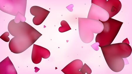 Falling Hearts Confetti. Valentines Day Tender Pattern. Beautiful Pink Frame Valentines Day Decoration with Falling Down Hearts Confetti. Trendy Gift, Birthday Card, Poster Backgroundのイラスト素材