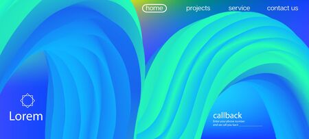 Colorful Vibrant Gradient Overlay. Landing Page, Yellow, Blue Background. Dynamic Movement Funky Wave. Neon Color Website Template.のイラスト素材