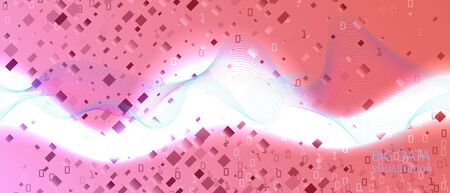Lightning Tech Vector Equalizer. Matrix Falling Binary Code. Fractal Flow Glow Geometric Colorful Modern Layout. Blue Pink Purple Background. Digital Futuristic Slide. Lightning Tech Bannerのイラスト素材