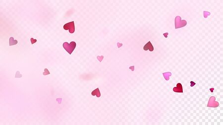 Flying Hearts Confetti. Valentines Day Wedding Pattern. Rich VIP Gift, Birthday Card, Poster Background Valentines Day Decoration with Falling Down Hearts Confetti. Beautiful Pink Scatterのイラスト素材