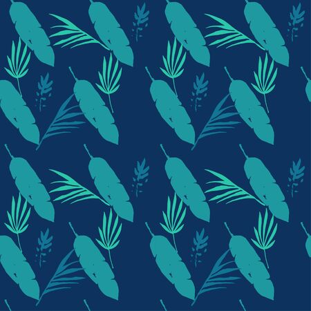 Modern Tropical Pattern. Fine Summer Textile. Monstera Feather Dandelion Banana Leaves Tropical Seamless Pattern. Doodle Floral Background. Elegant Male Shirt Female Dress Texture.のイラスト素材