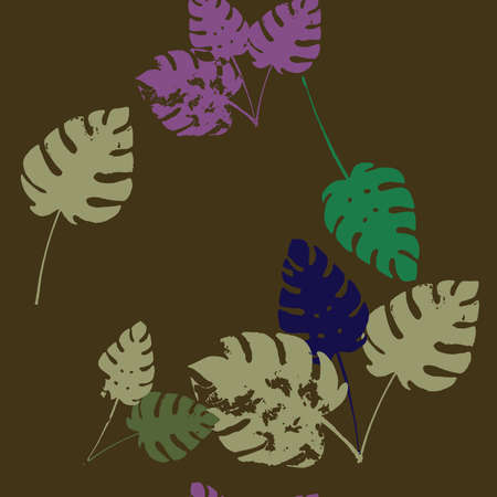 Palm, Banana Leaves Vector Seamless Pattern, Brown Green Khaki Exotic Floral Print. Botanical Jungle Leaves Winter Fabric. Female Retro Background. Exotic Tropical Seamless Fabricのイラスト素材