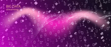 Big Data Sales Vector Background. Punk Futuristic Slide. Technology Grunge Minimal Layout. Fractal Liquid Data Matrix Falling Binary Code. Blue Pink Purple Background. Big Data Sales Bannerのイラスト素材