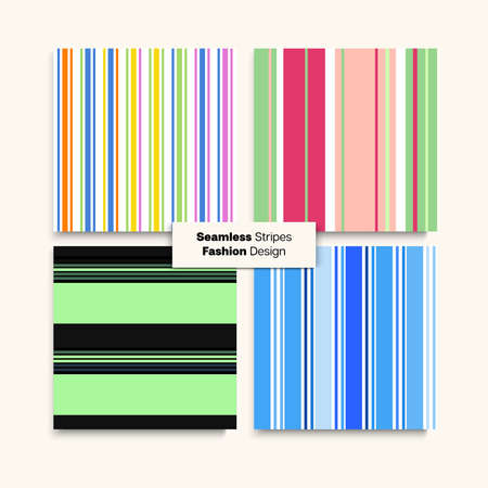 Sailor Stripes Seamless Pattern Set. Elegant Fashion Background Winter Autumn Trendy Fashion Textile. Funky Lines Endless Texture. Female Childrens Male Seamless Stripes Design. Swimming Suit Linesのイラスト素材