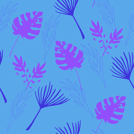 Modern Tropical Vector Seamless Pattern. Fine Summer Fashion. Elegant Male Shirt Female Dress Texture. Drawn Floral Background. Banana Leaves Dandelion Monstera Feather Tropical Seamless Pattern.のイラスト素材