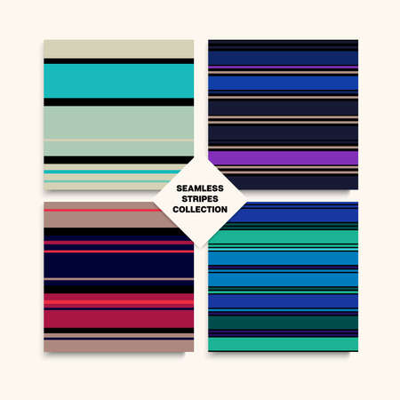 Sailor Stripes Seamless Texture Set. Winter Summer Elegant Fashion Fabric. Vintage Lines Endless Pattern. Training Suit Lines Childrens Male Female Seamless Stripes Design. Retro Fashion Backgroundのイラスト素材