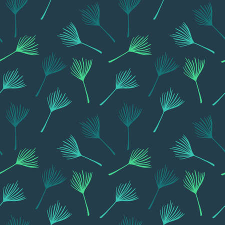 Dandelion Monstera Feather Banana Leaves Tropical Seamless Pattern. Drawn Floral Background.のイラスト素材