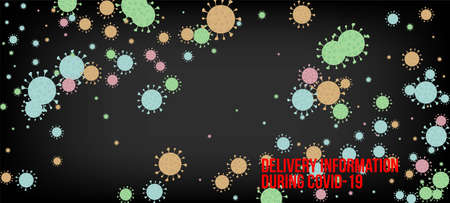 Delivery During COVID-19 Banner. Business Information During Coronavirus Quarantine. Flat Cartoon Coronavirus Medical Poster. Delivery During COVID-19 Banner. Virus Protection Flat Corona Web Page.のイラスト素材
