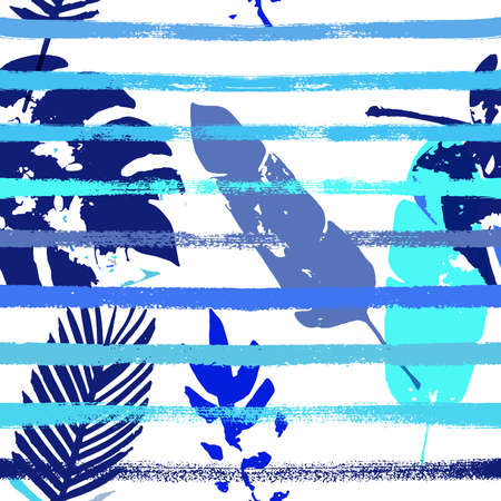 Sailor Stripes Vector Seamless Pattern, Blue Pink Purple Indigo Floral Textile.のイラスト素材