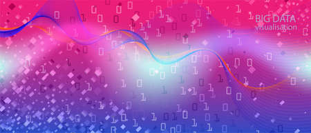 Big Data Stream Vector Presentation. Purple Pink Blue Background. Matrix Flying Binary Code. Digital Equalizer Slide. Fractal Fluid Data Geometric Colorful Minimal Template. Big Data Stream Bannerのイラスト素材