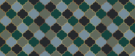 Ramadan Kareem Muslim Background. Arabic Mosque Window Shape. Seamless Moroccan Texture Seamless Moroccan Mosaic Design. Ramadan Traditional Mosque Golden Grid. Eid Mubarak Islam Decoration.のイラスト素材