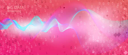 Big Data Sales Vector Landing Page. Matrix Falling Binary Code. Fractal Liquid Code Neon Tech Abstract Minimal Design. Blue Pink Purple Background. Cyber Equalizer Slide. Big Data Sales Bannerのイラスト素材