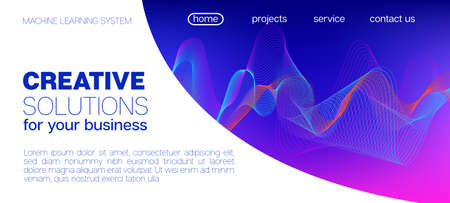 Flying Particles Distressed Purple Vector. Big Data Neon Wallpaper. Data Stream Minimal Banner. Punk Geometric Background. Pink Blue Purple Futuristic Gradient Overlay. 3D Liquid Shapes Poster.のイラスト素材