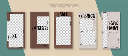 Mobile Stories Vector Collection. Blogger Trendy Frame, Social Media Kit Template. Hipster Sale, New Arrivals Story Layout. Online Shop Fashion Invitation Advert. Social Media Stories Collectionのイラスト素材