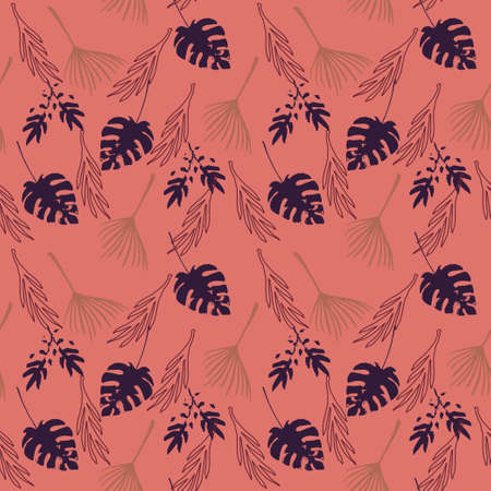 Modern Tropical Vector Seamless Pattern. Monstera Dandelion Banana Leaves Feather Tropical Seamless Pattern. Doodle Floral Background. Cool Summer Fashion. Elegant Male Shirt Female Dress Texture.のイラスト素材