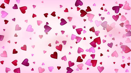 Red, Pink Hearts Vector Confetti. Valentines Day Wedding Pattern. Trendy Gift, Birthday Card, Poster Background Valentines Day Decoration with Falling Down Hearts Confetti. Beautiful Pink Designのイラスト素材