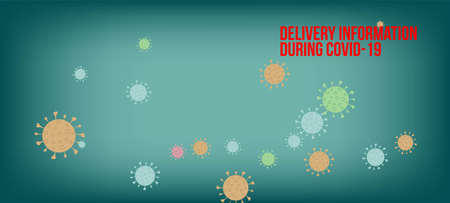 Delivery During COVID-19 Banner. Flat Cartoon Coronavirus Medical Poster. Business Information During Coronavirus Quarantine. Delivery During COVID-19 Banner. Virus Protection Flat Corona Web Page.のイラスト素材