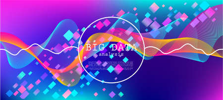 Flying Particles Distressed Purple Vector. Pink Blue Purple Futuristic Gradient Overlay. Big Data Neon Wallpaper. 3D Liquid Shapes Website. Funky Geometric Background. Data Analytics Cool Banner.のイラスト素材