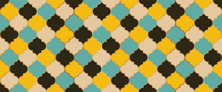 Eid Mubarak Islamic Decoration. Ramadan Traditional Mosque Golden Shape. Seamless Moroccan Mosaic Design. Ottoman Mosque Window Grid. Moroccan Seamless Ornament Ramadan Kareem Muslim Illustration.のイラスト素材